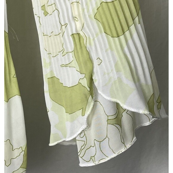 Xing Yuan Top Button Up Crinkle‎ Bell Sleeve Blouse Green White Large Romantic - Picture 3 of 4